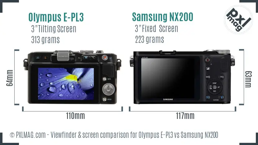 Olympus E-PL3 vs Samsung NX200 Screen and Viewfinder comparison