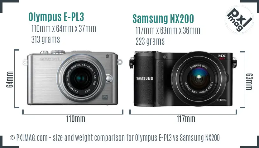Olympus E-PL3 vs Samsung NX200 size comparison