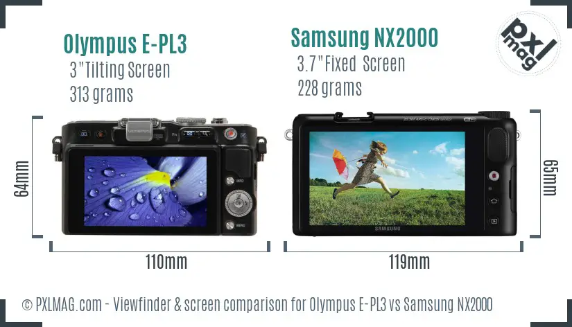 Olympus E-PL3 vs Samsung NX2000 Screen and Viewfinder comparison
