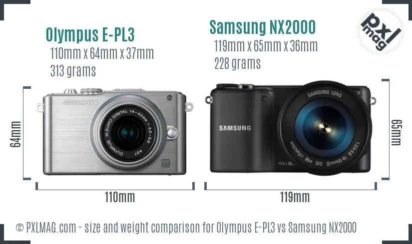 Olympus E-PL3 vs Samsung NX2000 size comparison