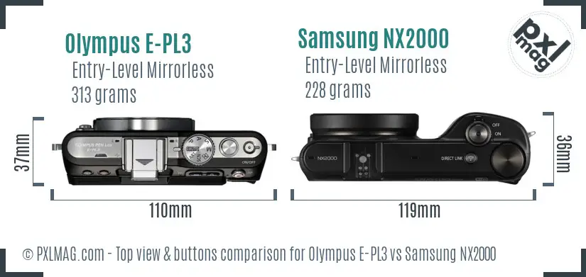 Olympus E-PL3 vs Samsung NX2000 top view buttons comparison