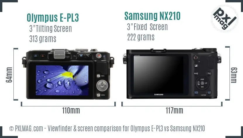 Olympus E-PL3 vs Samsung NX210 Screen and Viewfinder comparison