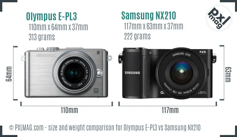 Olympus E-PL3 vs Samsung NX210 size comparison