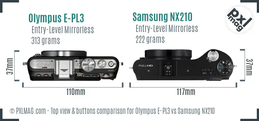 Olympus E-PL3 vs Samsung NX210 top view buttons comparison