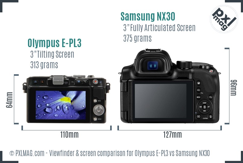 Olympus E-PL3 vs Samsung NX30 Screen and Viewfinder comparison