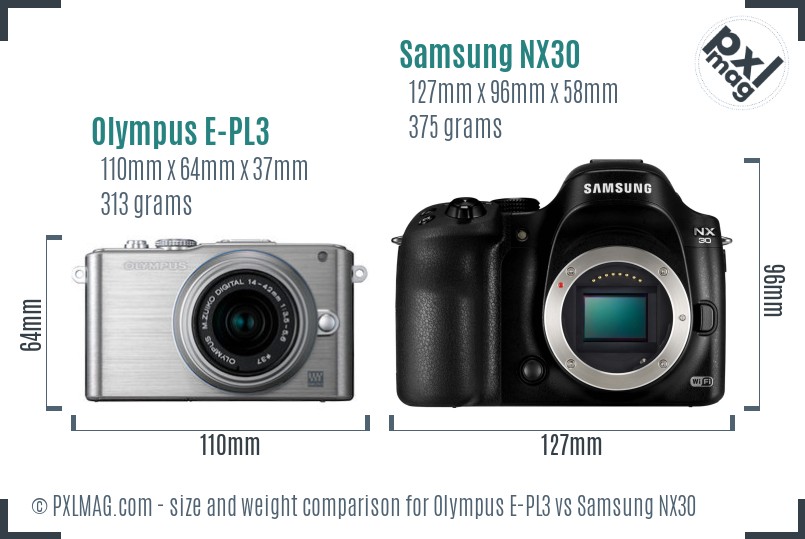 Olympus E-PL3 vs Samsung NX30 size comparison Olympus E-PL3 vs Samsung NX30 size comparison