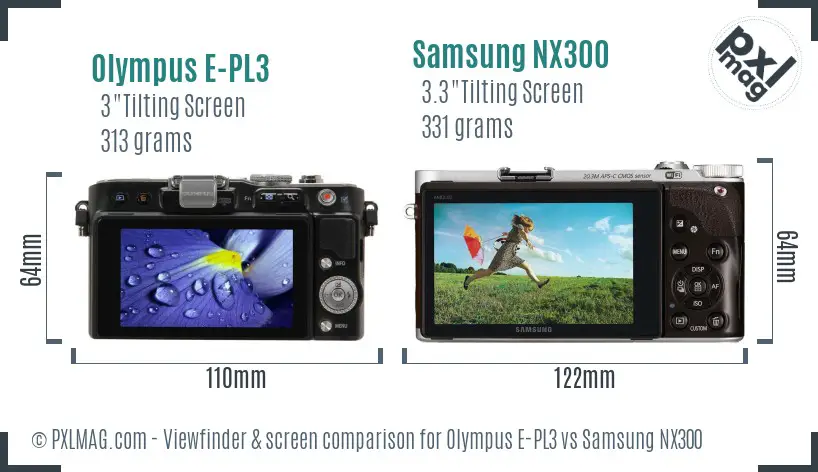 Olympus E-PL3 vs Samsung NX300 Screen and Viewfinder comparison