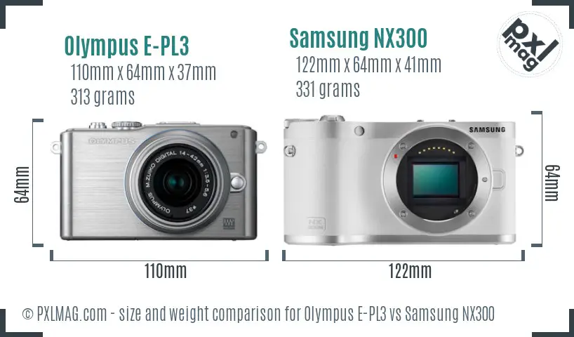 Olympus E-PL3 vs Samsung NX300 size comparison
