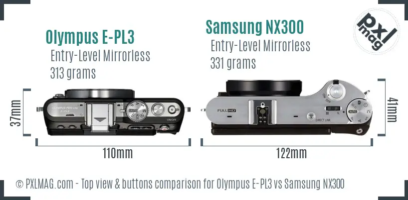 Olympus E-PL3 vs Samsung NX300 top view buttons comparison