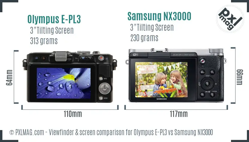 Olympus E-PL3 vs Samsung NX3000 Screen and Viewfinder comparison