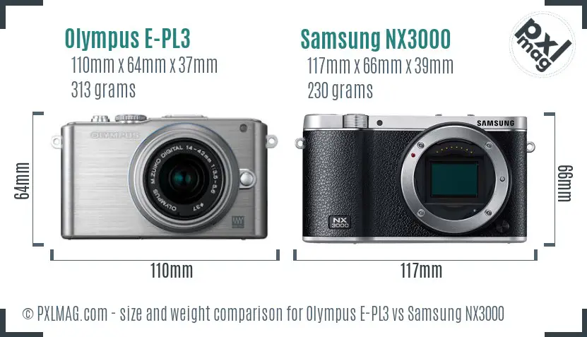 Olympus E-PL3 vs Samsung NX3000 size comparison