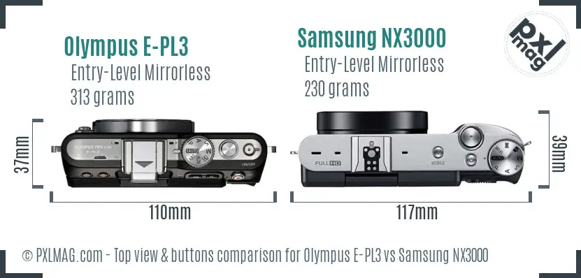 Olympus E-PL3 vs Samsung NX3000 top view buttons comparison