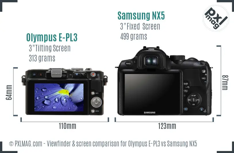 Olympus E-PL3 vs Samsung NX5 Screen and Viewfinder comparison