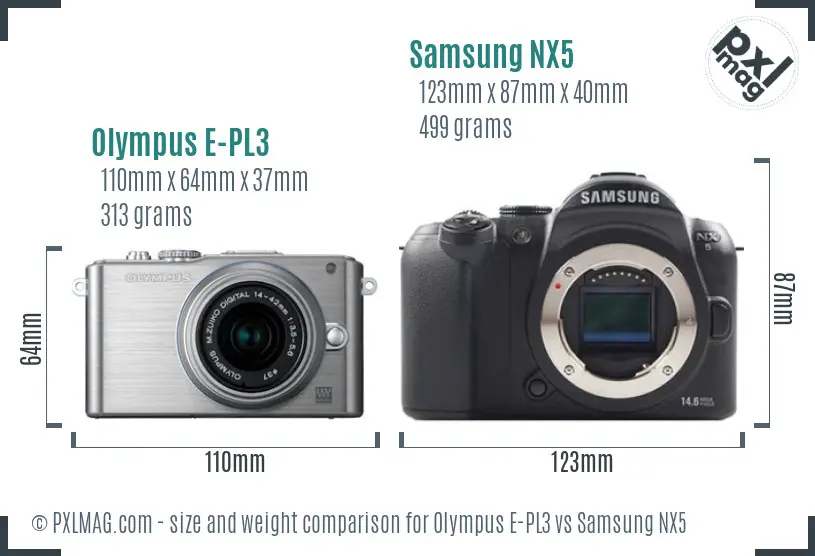 Olympus E-PL3 vs Samsung NX5 size comparison