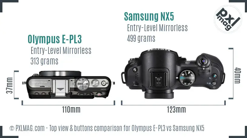 Olympus E-PL3 vs Samsung NX5 top view buttons comparison