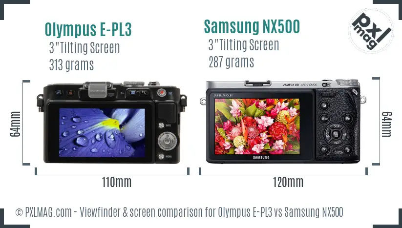 Olympus E-PL3 vs Samsung NX500 Screen and Viewfinder comparison
