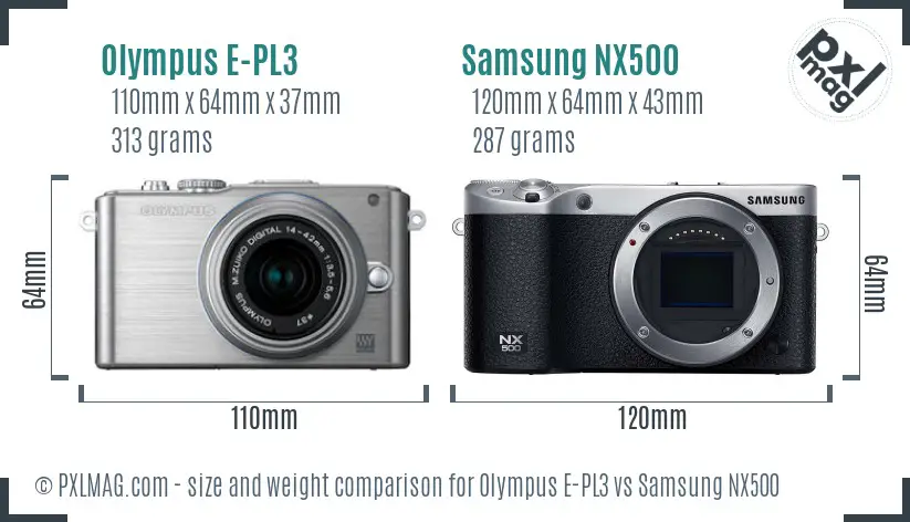 Olympus E-PL3 vs Samsung NX500 size comparison