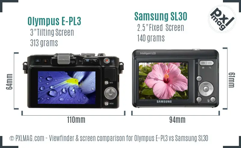 Olympus E-PL3 vs Samsung SL30 Screen and Viewfinder comparison