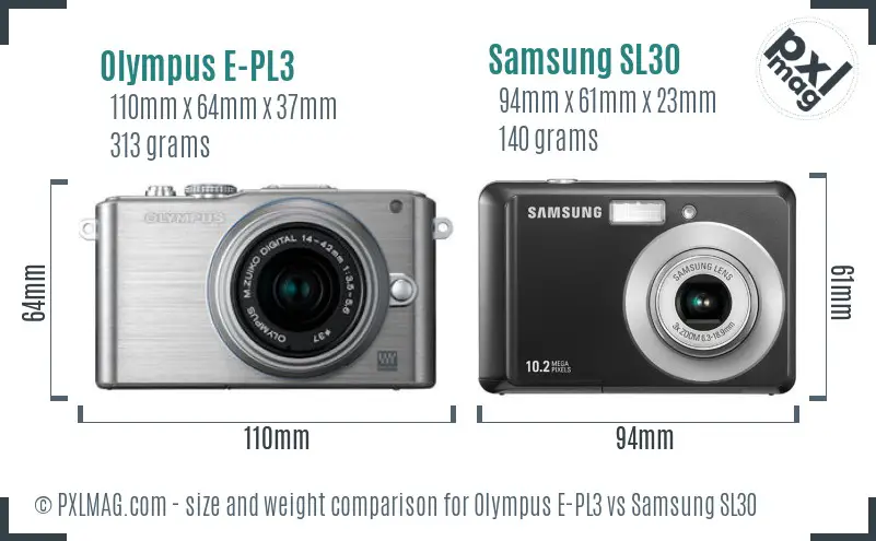 Olympus E-PL3 vs Samsung SL30 size comparison