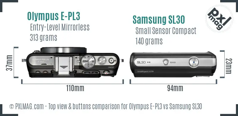 Olympus E-PL3 vs Samsung SL30 top view buttons comparison