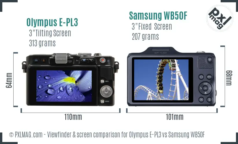 Olympus E-PL3 vs Samsung WB50F Screen and Viewfinder comparison