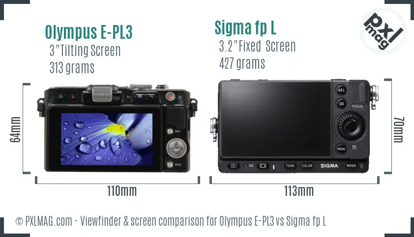 Olympus E-PL3 vs Sigma fp L Screen and Viewfinder comparison