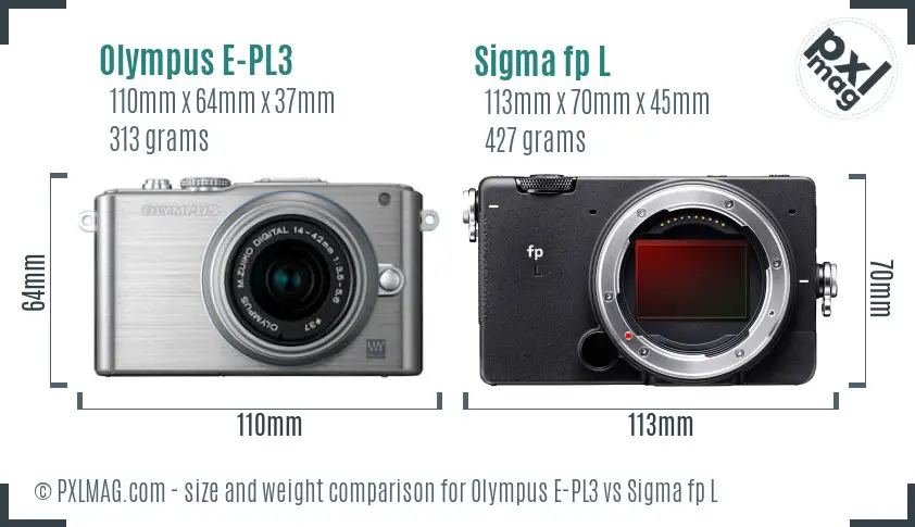 Olympus E-PL3 vs Sigma fp L size comparison