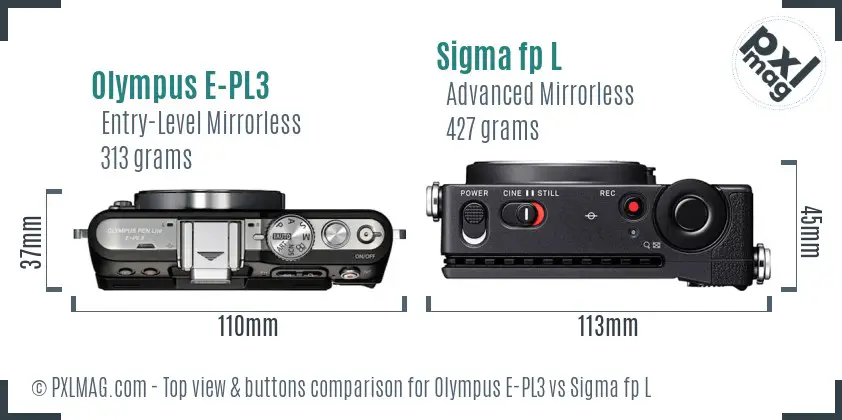 Olympus E-PL3 vs Sigma fp L top view buttons comparison