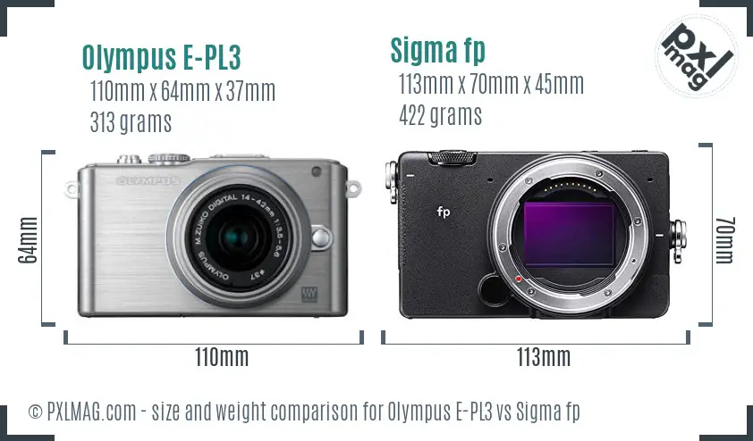 Olympus E-PL3 vs Sigma fp size comparison