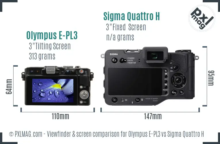 Olympus E-PL3 vs Sigma Quattro H Screen and Viewfinder comparison