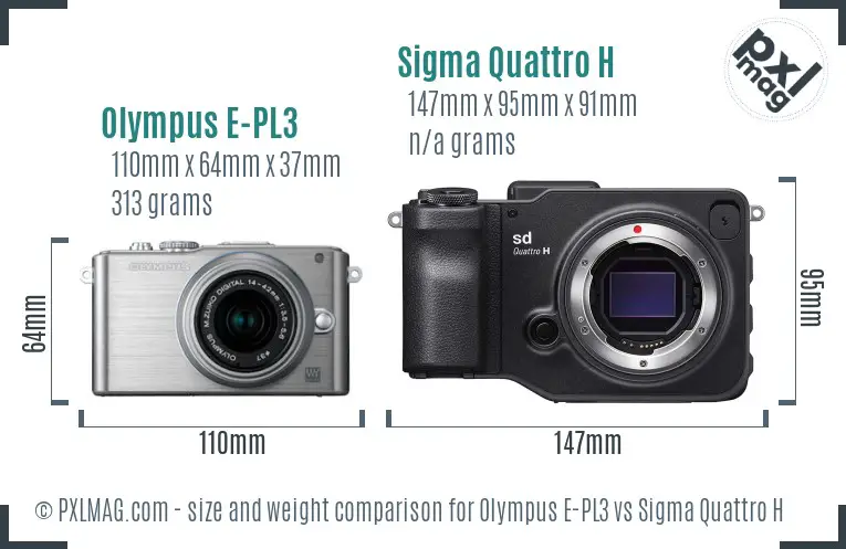 Olympus E-PL3 vs Sigma Quattro H size comparison