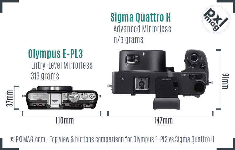 Olympus E-PL3 vs Sigma Quattro H top view buttons comparison