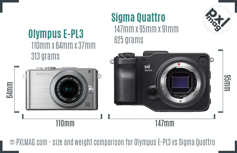 Olympus E-PL3 vs Sigma Quattro size comparison