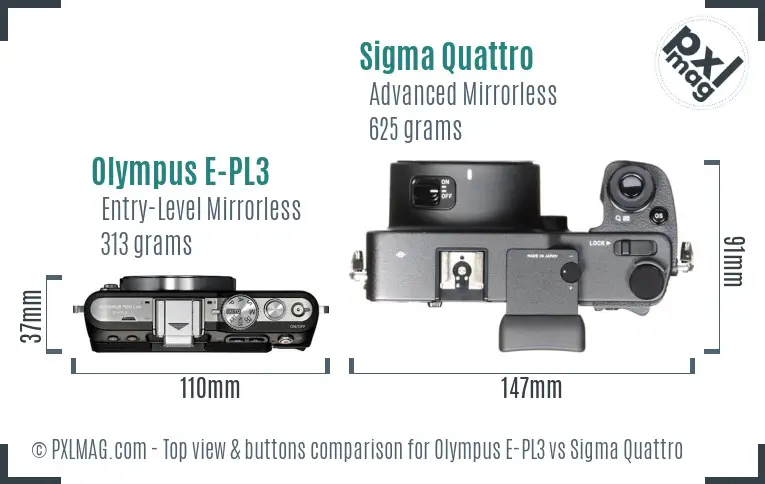 Olympus E-PL3 vs Sigma Quattro top view buttons comparison