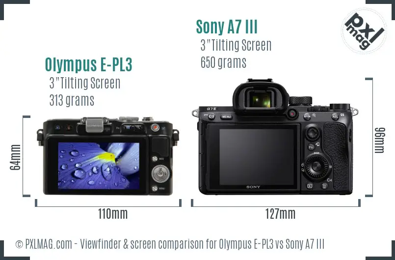 Olympus E-PL3 vs Sony A7 III Screen and Viewfinder comparison