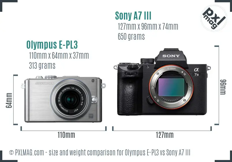 Olympus E-PL3 vs Sony A7 III size comparison