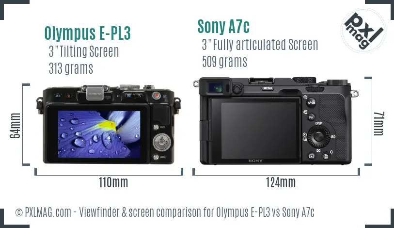 Olympus E-PL3 vs Sony A7c Screen and Viewfinder comparison