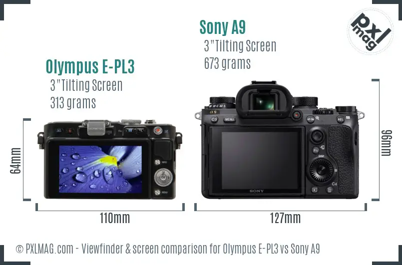 Olympus E-PL3 vs Sony A9 Screen and Viewfinder comparison