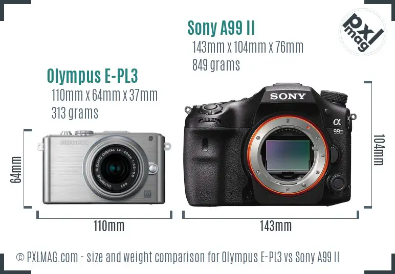 Olympus E-PL3 vs Sony A99 II size comparison