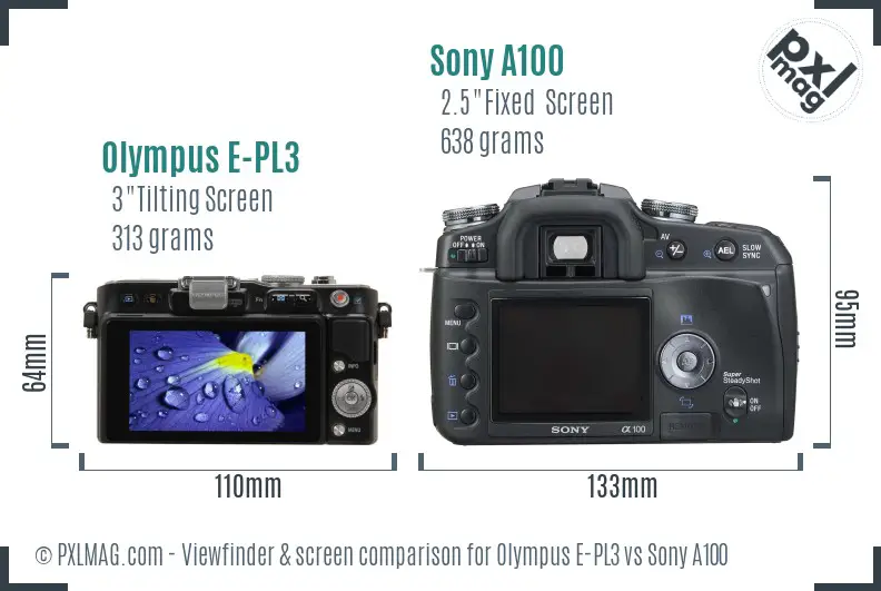 Olympus E-PL3 vs Sony A100 Screen and Viewfinder comparison