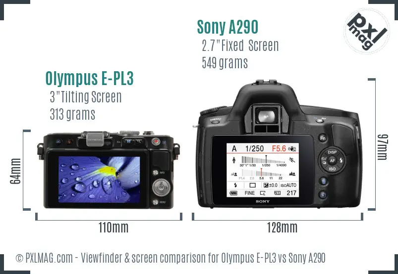 Olympus E-PL3 vs Sony A290 Screen and Viewfinder comparison