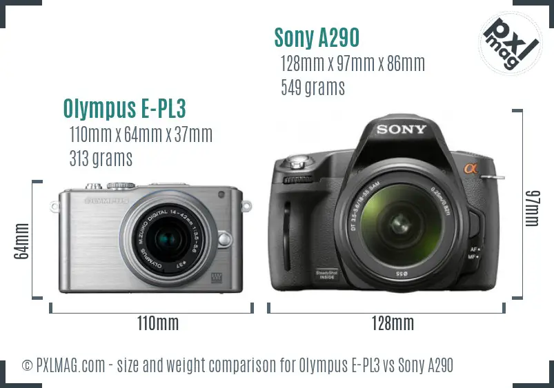 Olympus E-PL3 vs Sony A290 size comparison