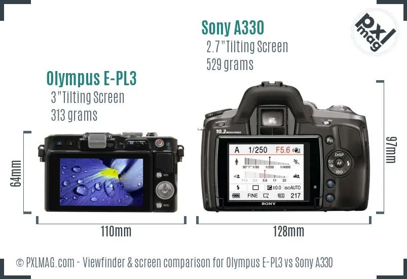 Olympus E-PL3 vs Sony A330 Screen and Viewfinder comparison