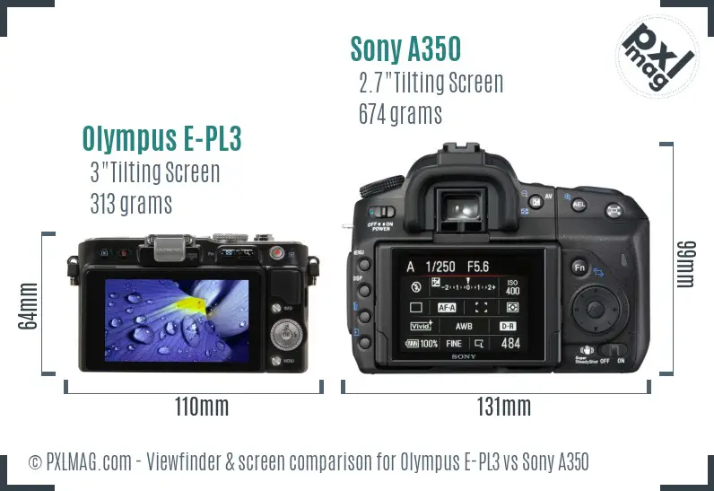 Olympus E-PL3 vs Sony A350 Screen and Viewfinder comparison