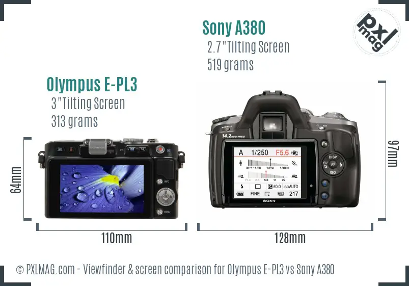 Olympus E-PL3 vs Sony A380 Screen and Viewfinder comparison