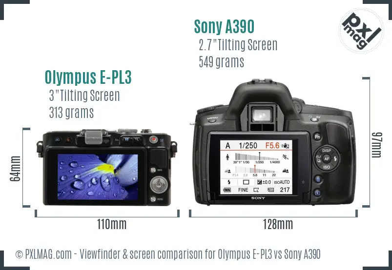 Olympus E-PL3 vs Sony A390 Screen and Viewfinder comparison Olympus E-PL3 vs Sony A390 Screen and Viewfinder comparison