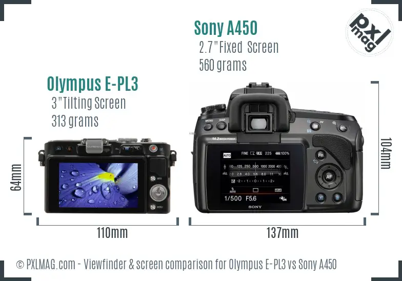 Olympus E-PL3 vs Sony A450 Screen and Viewfinder comparison