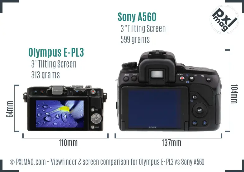 Olympus E-PL3 vs Sony A560 Screen and Viewfinder comparison