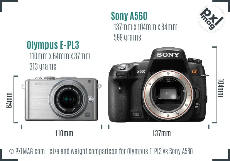 Olympus E-PL3 vs Sony A560 size comparison