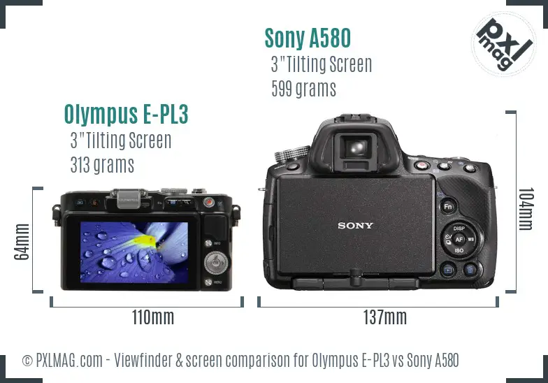 Olympus E-PL3 vs Sony A580 Screen and Viewfinder comparison